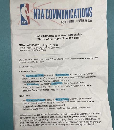 nba leaked script|Finals script just leak : r/lakers